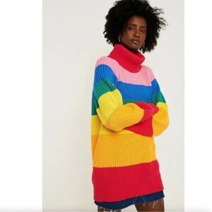 Lazy Oaf Sweater Women's size Small Rainbow Stripe Multicolor Turtleneck Tunic